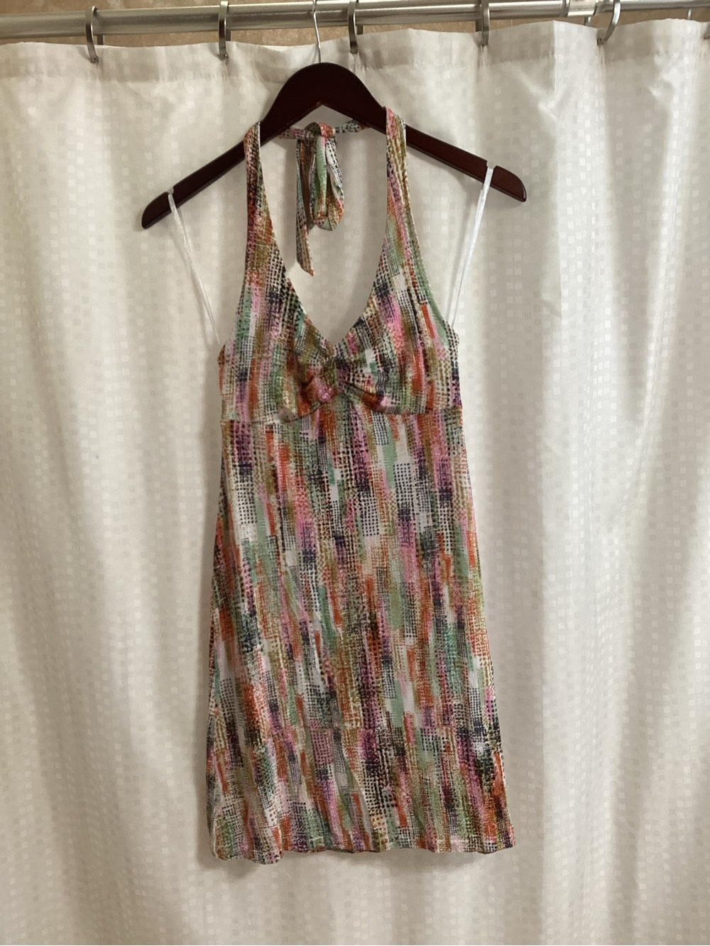 CAbi Multicolor Halter Mini Dress with Pastel Stripe Print